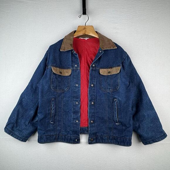 70’s Vtg Key Imperial Denim Jacket Men’s 44 Long Brown Corduroy Collar Made USA
